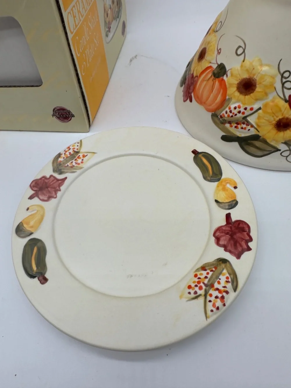 Fall Pumpkins & Sunflowers Ceramic Large Jar Candle Shade & Plate Set